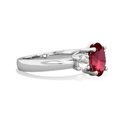 Lab Ruby Three Stone Oval Trellis 14K White Gold ring R4024