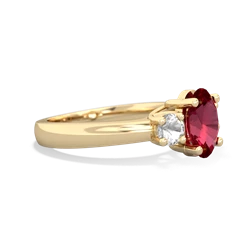 Lab Ruby Three Stone Oval Trellis 14K Yellow Gold ring R4024