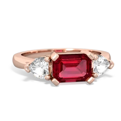 Lab Ruby Three Stone 14K Rose Gold ring R5235