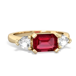 Lab Ruby Three Stone 14K Yellow Gold ring R5235