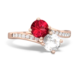 Lab Ruby Channel Set Two Stone 14K Rose Gold ring R5303