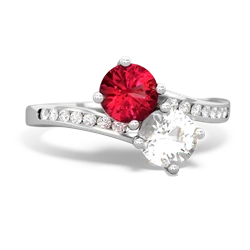 Lab Ruby Channel Set Two Stone 14K White Gold ring R5303