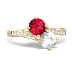 Lab Ruby Channel Set Two Stone 14K Yellow Gold ring R5303