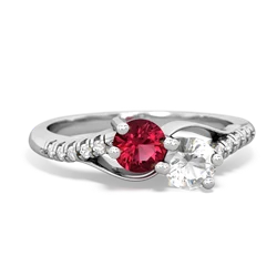 Lab Ruby Infinity Pave Two Stone 14K White Gold ring R5285