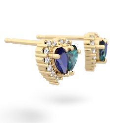 Lab Sapphire Halo 14K Yellow Gold earrings E7008