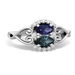 Lab Sapphire Love Nest 14K White Gold ring R5860