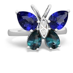 Lab Sapphire Butterfly 14K White Gold ring R2215