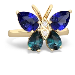 Lab Sapphire Butterfly 14K Yellow Gold ring R2215