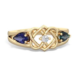 Lab Sapphire Hearts Intertwined 14K Yellow Gold ring R5880