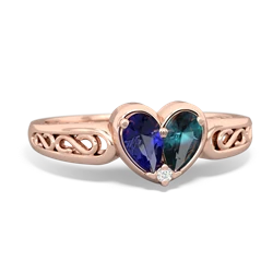 Lab Sapphire Filligree 'One Heart' 14K Rose Gold ring R5070