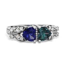 Lab Sapphire Diamond Butterflies 14K White Gold ring R5601