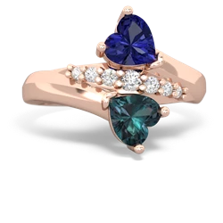 Lab Sapphire Heart To Heart 14K Rose Gold ring R2064