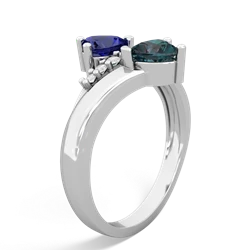 Lab Sapphire Heart To Heart 14K White Gold ring R2064