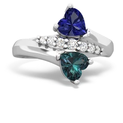 Lab Sapphire Heart To Heart 14K White Gold ring R2064