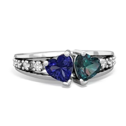 Lab Sapphire Heart To Heart 14K White Gold ring R3342