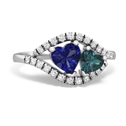 Lab Sapphire Mother And Child 14K White Gold ring R3010