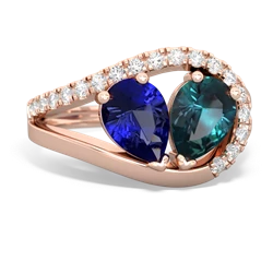 Lab Sapphire Nestled Heart Keepsake 14K Rose Gold ring R5650