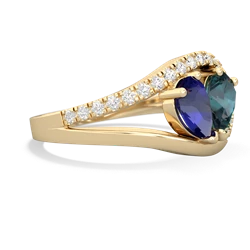 Lab Sapphire Nestled Heart Keepsake 14K Yellow Gold ring R5650