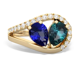 Lab Sapphire Nestled Heart Keepsake 14K Yellow Gold ring R5650