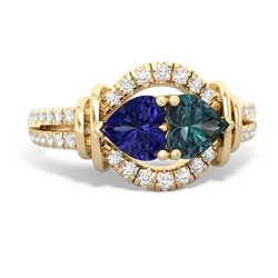 Lab Sapphire Art-Deco Keepsake 14K Yellow Gold ring R5630