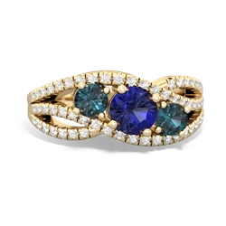 Lab Sapphire Three Stone Aurora 14K Yellow Gold ring R3080