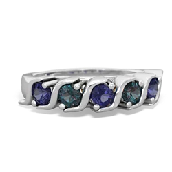 Lab Sapphire Anniversary Band 14K White Gold ring R2089