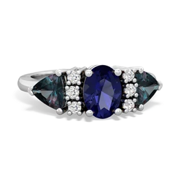 Lab Sapphire Antique Style Three Stone 14K White Gold ring R2186