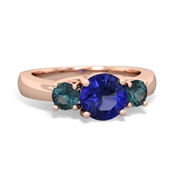 Lab Sapphire Three Stone Round Trellis 14K Rose Gold ring R4018