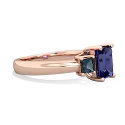 Lab Sapphire Three Stone Emerald-Cut Trellis 14K Rose Gold ring R4021