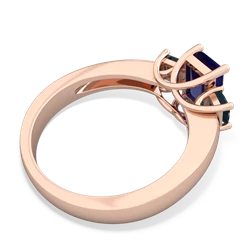 Lab Sapphire Three Stone Emerald-Cut Trellis 14K Rose Gold ring R4021