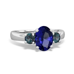 Lab Sapphire Three Stone Oval Trellis 14K White Gold ring R4024