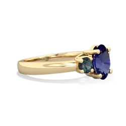 Lab Sapphire Three Stone Oval Trellis 14K Yellow Gold ring R4024