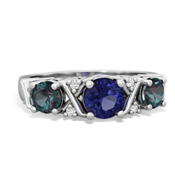 Lab Sapphire Hugs And Kisses 14K White Gold ring R5016