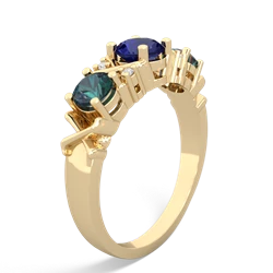 Lab Sapphire Hugs And Kisses 14K Yellow Gold ring R5016