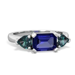 Lab Sapphire Three Stone 14K White Gold ring R5235