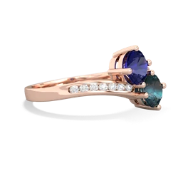 Lab Sapphire Channel Set Two Stone 14K Rose Gold ring R5303