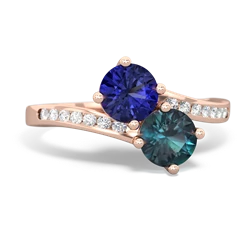 Lab Sapphire Channel Set Two Stone 14K Rose Gold ring R5303