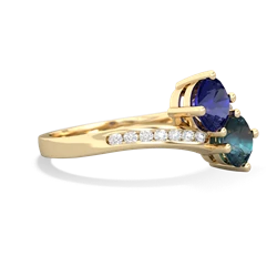 Lab Sapphire Channel Set Two Stone 14K Yellow Gold ring R5303