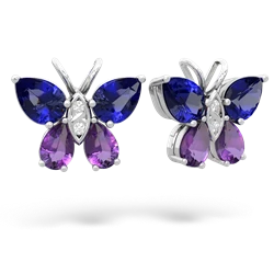 Lab Sapphire Butterfly 14K White Gold earrings E2215