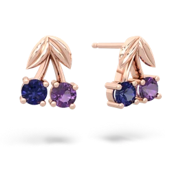 Lab Sapphire Sweet Cherries 14K Rose Gold earrings E7001