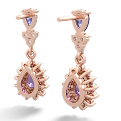 Lab Sapphire Halo Pear Dangle 14K Rose Gold earrings E1882