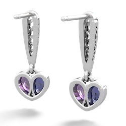 Lab Sapphire Filligree Heart 14K White Gold earrings E5070