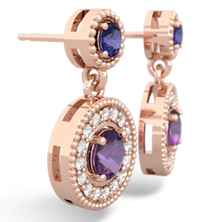 Lab Sapphire Halo Dangle 14K Rose Gold earrings E5319