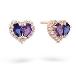 Lab Sapphire Halo 14K Rose Gold earrings E7008