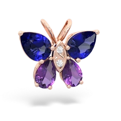 Lab Sapphire Butterfly 14K Rose Gold pendant P2215