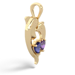 Lab Sapphire Dolphin Heart 14K Yellow Gold pendant P5820