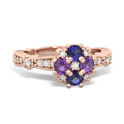 Lab Sapphire Sparkling Tiara Cluster 14K Rose Gold ring R26293RD