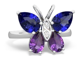 Lab Sapphire Butterfly 14K White Gold ring R2215