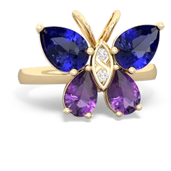 Lab Sapphire Butterfly 14K Yellow Gold ring R2215