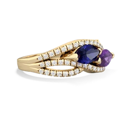 Lab Sapphire Diamond Rivers 14K Yellow Gold ring R3070